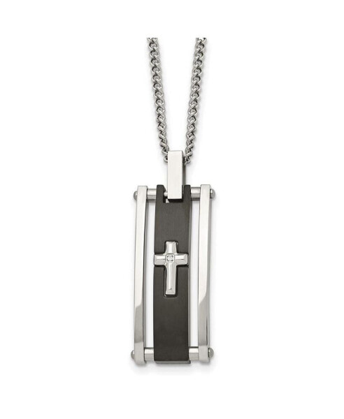 Chisel black IP-plated CZ Cross Pendant Curb Chain Necklace