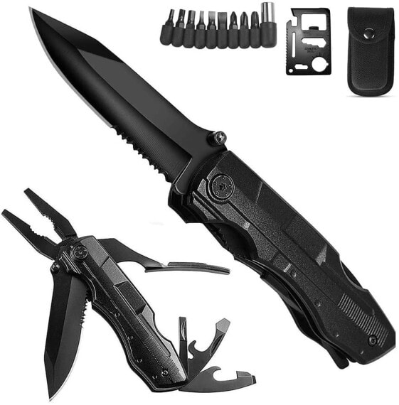 Orsifow Multifunction Pocket Knife, 13 in 1 Pocket Tool Multitool with Pliers, Folding Knife, Can Opener Screwdriver for Outdoor Camping, Hiking, Includes EDC Credit Card Knife