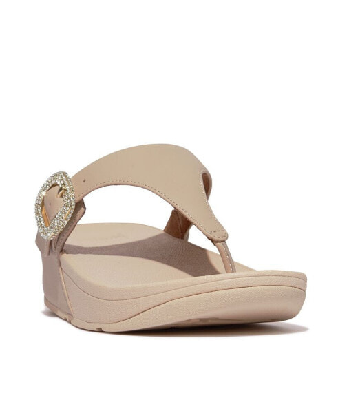 Women's Lulu Crystal-Buckle Leather Toe-Post Sandals