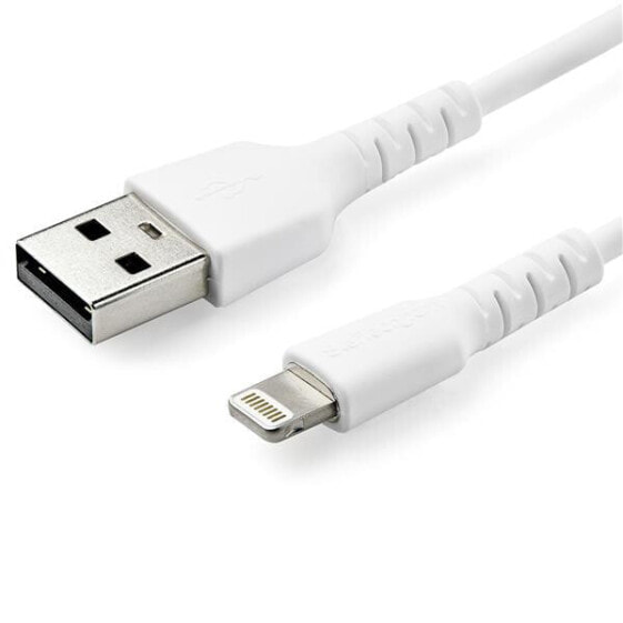 StarTech.com 3 foot (1m) Durable White USB-A to Lightning Cable - Heavy Duty Rugged Aramid Fiber USB Type A to Lightning Charger/Sync Power Cord - Apple MFi Certified iPad/iPhone 12 - 1 m - Lightning - USB A - Male - Male - White