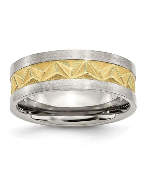 Stainless Steel Brushed Yellow IP-plated 8mm Grooved Band Ring