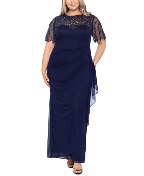 Plus Size Beaded Illusion Gown