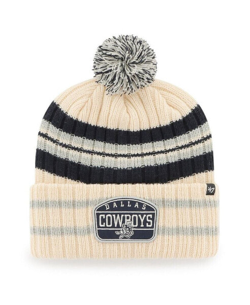 Men's Cream Dallas Cowboys Hone Patch Cuffed Knit Hat with Pom