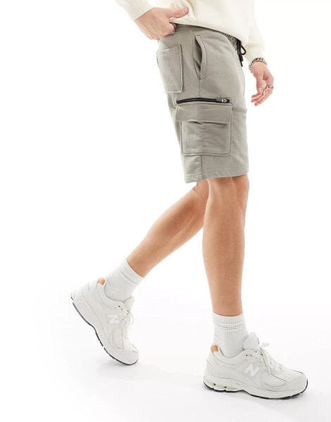 Bershka jersey cargo short in grey