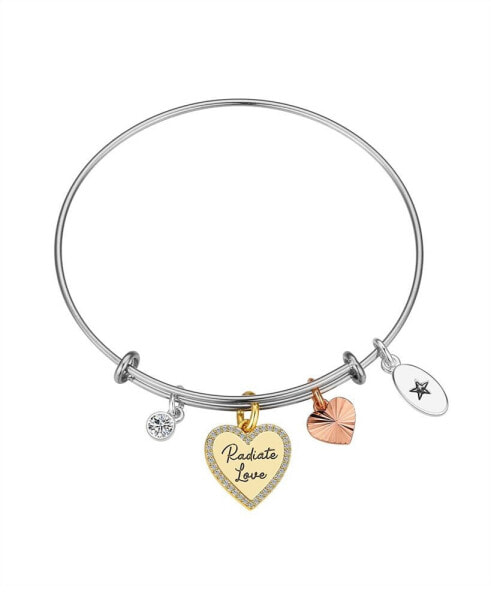 Cubic Zirconia "Radiate Love" and Bezel, Rose Gold Heart Charm Bracelet