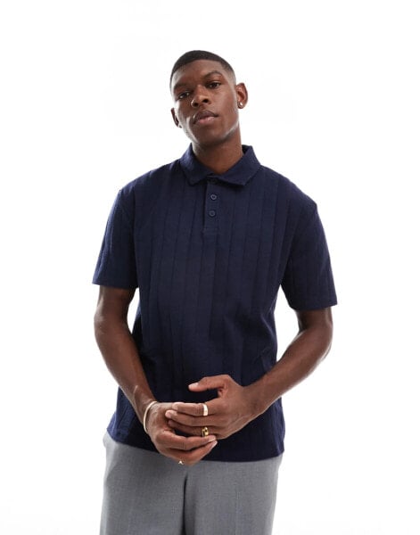 ASOS DESIGN relaxed polo with wide set rib in navy