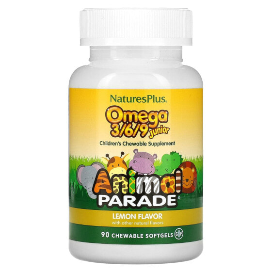 Витаминный комплекс для детей NaturesPlus Animal Parade, Omega 3/6/9 Junior, Лимон, 90 мягких жевательных капсул