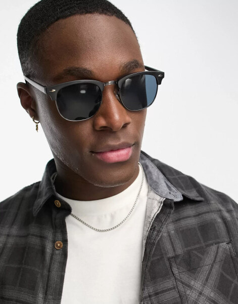 Jack & Jones retro frame sunglasses in black