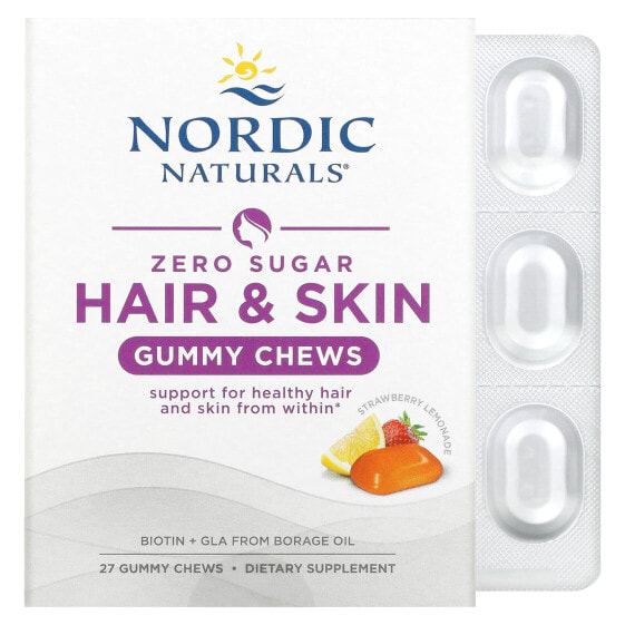 Витамины для кожи Nordic Naturals Zero Sugar Gummy Chews с клубникой и лимонадом, 27 жевательных мишек