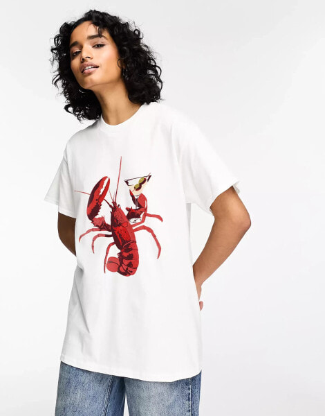 ASOS DESIGN oversized t-shirt with lobster martini graphic in white