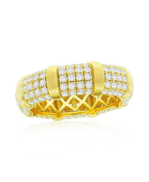 Gold Plated Over Sterling Silver Micro Pave CZ Matte Eternity Ring