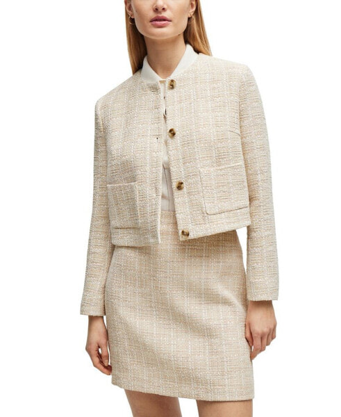 Women's Tweed Collarless Regular-Fit Jacket