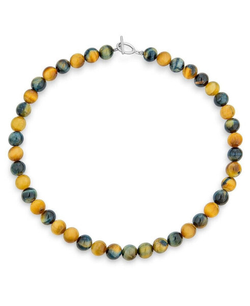 Plain Simple Western Jewelry Mixed Grey Blackish Alternating Brown Tiger eye Round 10MM Bead Strand Necklace For Women Silver Plated Clasp 20 Inch