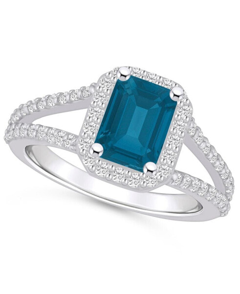 London Blue Topaz (2 ct. t.w.) and Diamond (1/2 ct. t.w.) Halo Ring in 14K White Gold