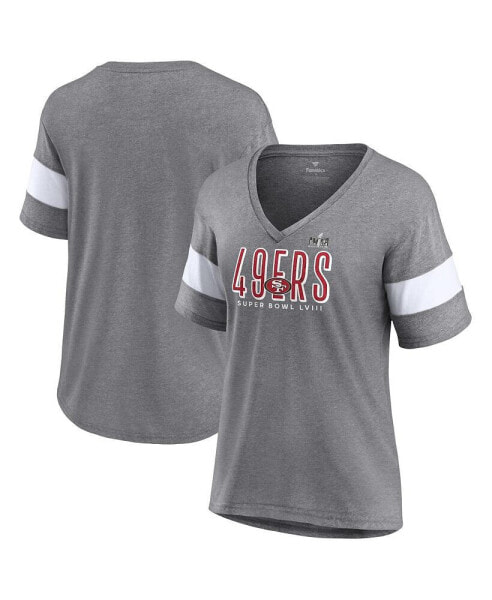 Women's Heather Gray San Francisco 49ers Super Bowl LVIII Cheer Section Tri-Blend V-Neck Fashion T-shirt