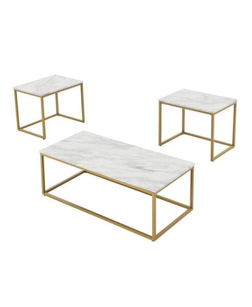 Faux Marble Coffee Table Set, White Gold