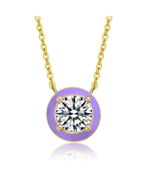 Teens 14k Yellow Gold with Cubic Zirconia Solitaire Blue Enamel Petite Halo Pendant Layering Necklace