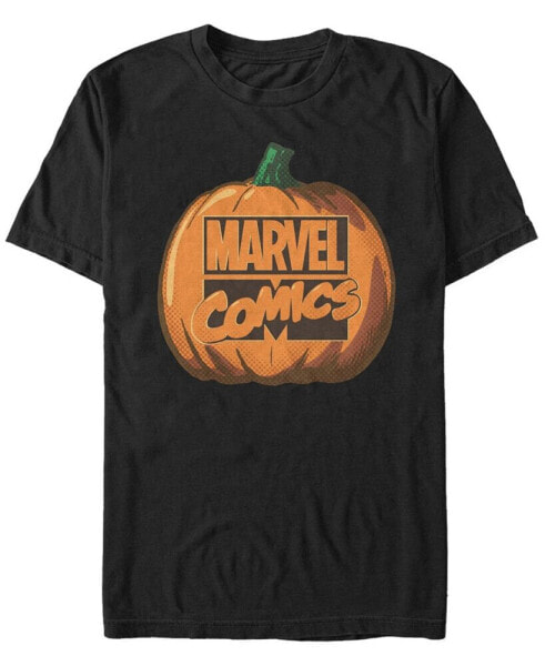 Marvel Men's Comic Logo Carved Pumpkin Short Sleeve T-Shirt