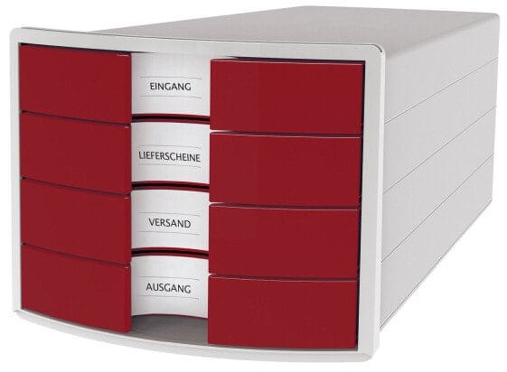 HAN IMPULS A4/C4 - Plastic - Polystyrene - Grey - Red - C4 - A4 - 4 drawer(s) - Brochure - Catalogue - Envelope - Flat file - Folder - Letter - Note - Paper - Sheet protector