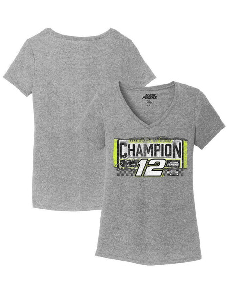 Женская футболка Team Penske серого цвета с V-образным вырезом Ryan Blaney, Чемпион NASCAR Cup Series 2023