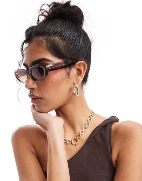 ASOS DESIGN oval sunglasses in crystal brown