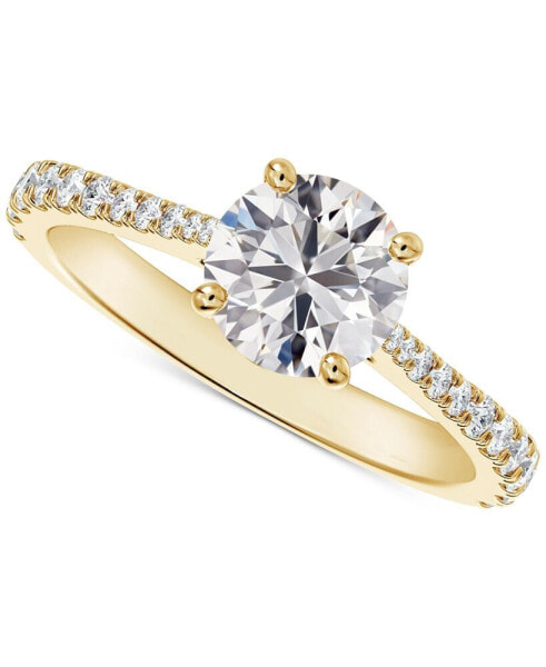 Diamond Round-Cut Solitaire Tapered Pavé Engagement Ring (1-1/10 ct. t.w.) in 14k Gold