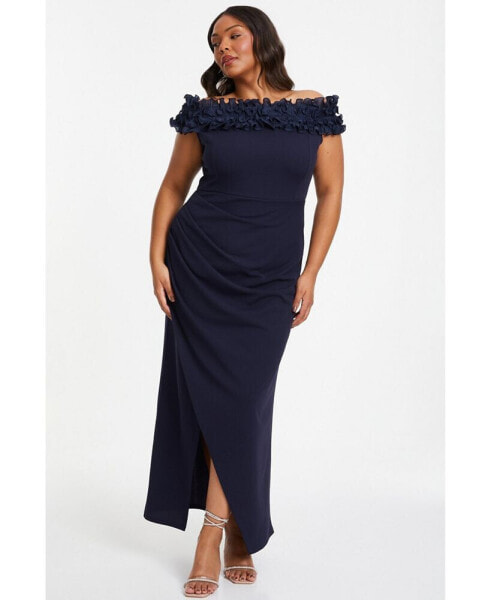 Plus Size Ruffle Bardot Ruched Maxi Dress