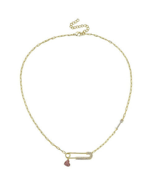 Gigi Girl teens/ Young Adults 14k Gold Plated with Ruby & Cubic Zirconia Heart Charm Dangle Paperclip Adjustable Length Necklace