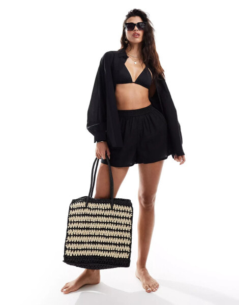 Miss Selfridge beach sheer short in black