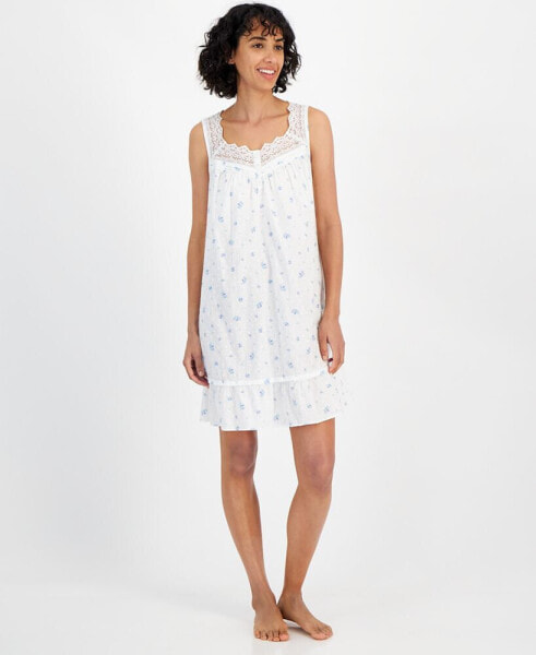 Women's Cotton Floral Lace-Trim Chemise, Created for Macy's