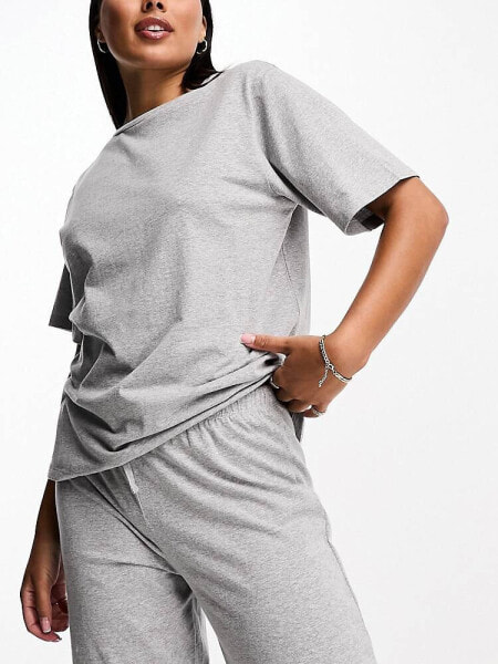 ASOS DESIGN mix & match cotton oversized pyjama tee in grey marl