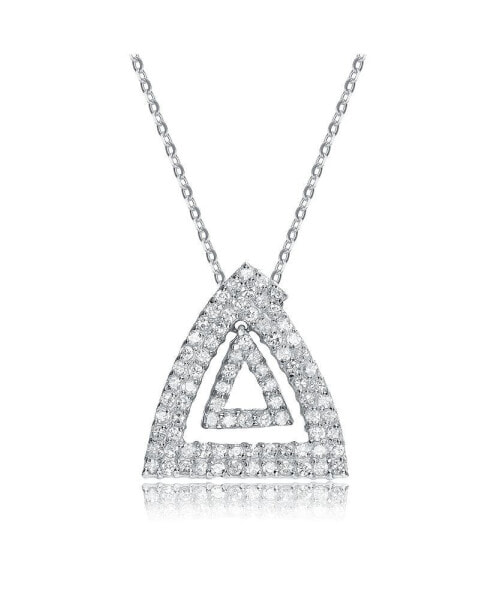 Sterling Silver White Gold Plated Cubic Zirconia Triangle Design Pendant