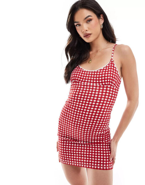 Pull&Bear gingham check mini dress in red