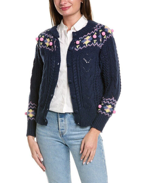 To My Lovers Pom Pom Cardigan Women's Blue S/M