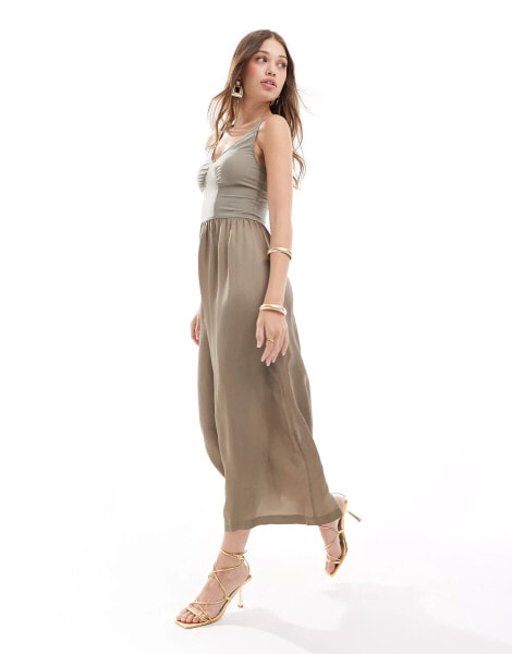 & Other Stories midi slip dress with soft corset detail and full hem in taupe