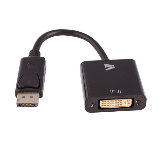 V7 Black Video Adapter DisplayPort Male to DVI-I Female - 0.2 m - 1x 20-pin DisplayPort - 1x (24+5)-pin DVI - Male - Female - 1920 x 1200 pixels