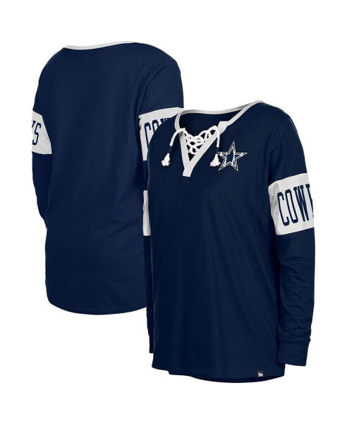 Women's Navy Dallas Cowboys Lace-Up Notch Neck Long Sleeve T-shirt