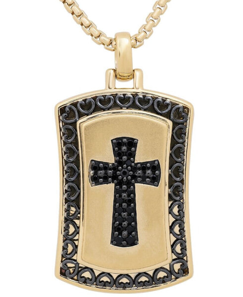 Men's Black Diamond Cross Dog Tag 22" Pendant Necklace (1/4 ct. t.w.) in 18k Gold-Plated Sterling Silver