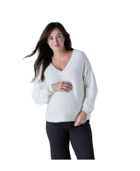 Women's Maternity Fluffy V-Neck Sweater