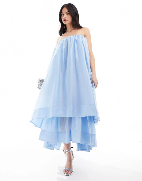 & Other Stories bandeau volume layered maxi dress in light blue