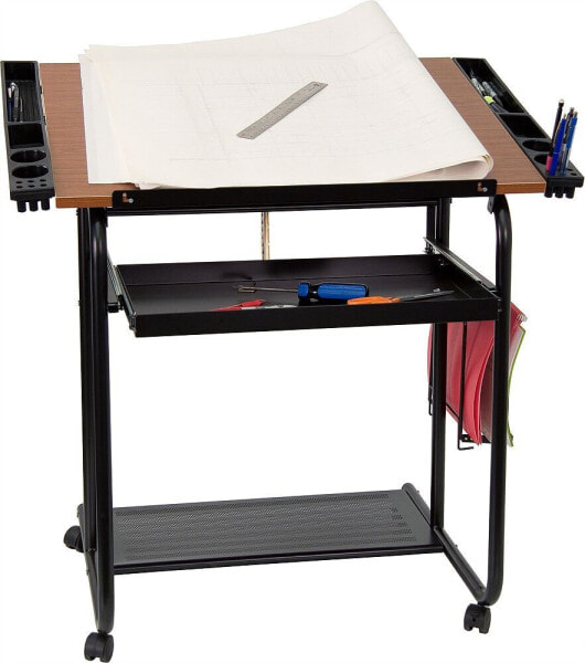 Adjustable Drawing And Drafting Table With Black Frame And Dual Wheel Casters