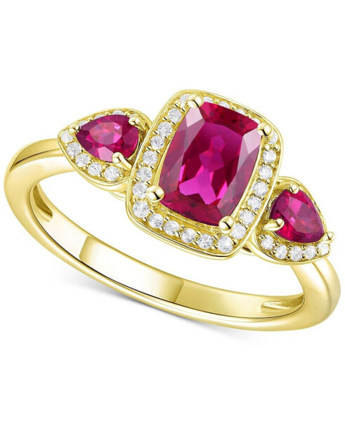 Amethyst (1-1/20 ct. t.w.) & Lab-Grown White Sapphire (1/6 ct. t.w.) Three Stone Halo Ring in 14k Gold-Plated Sterling Silver (Also in Additional Gemstones)