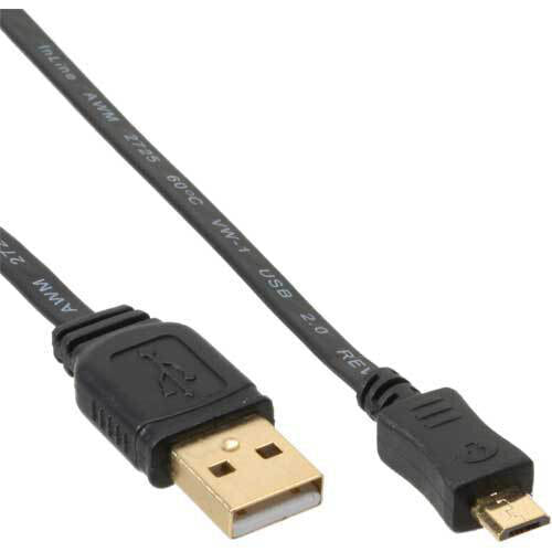 InLine Micro USB 2.0 Flat Cable USB A / Micro-B - black / gold - 2m