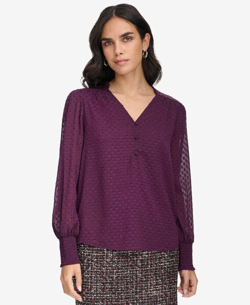 Women's Clip-Dot Long-Sleeve Blouse