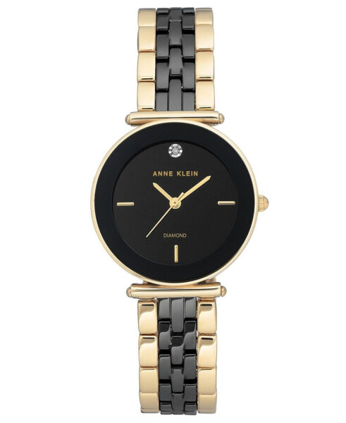 Women's Diamond-Accent Gold-Tone & Black Ceramic Bracelet Watch 30mm