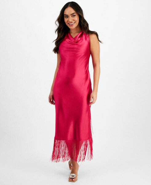 Petite Fringed-Hem Cowlneck Sleeveless Dress, Created for Macy's