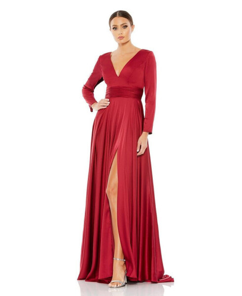 Women's Ieena Long Sleeve Ruched Waist A-Line Gown