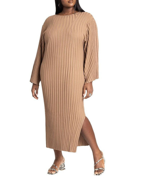 Plus Size Wide Sleeve Maxi Sweater Dress - 26/28, Earthy Mocha