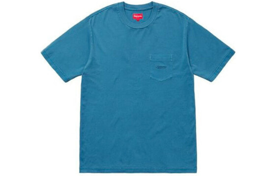 Supreme SS18 Overdyed Pocket Tee Washed Dark Blue LogoT