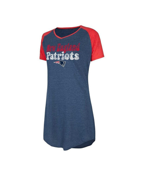 Women's Navy, Red Distressed New England Patriots Raglan V-Neck Nightshirt